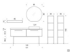 Badmöbel mit schwarzem Metallgestell N108 Frame - Schema und Maße der Zusammensetzung