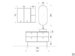 Bodenstehender Badezimmerschrank 120 cm N106 Frame - Diagramme und Abmessungen der gesamten Zusammensetzung