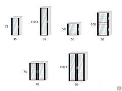 Diagramme und Abmessungen der verfügbaren Modelle für die Atlantic / Frame Vitrine