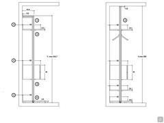 Venus Lounge: (1) Wandständer h.max cm 242,7 - (2) Deckenständer h.max cm 305 - (3) technischer Abstand der Komponenten zur Wand 1 cm - (4) Kommode - (5) Regal - (6) Bodenbank mit Füßen cm h.1,7