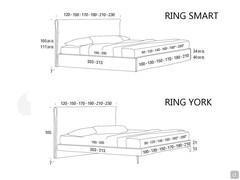 Diagramme und Maße des Chameleon-Polsterbettes mit abnehmbarem Bezug in den beiden Modellen Smart und York. * Bitte beachten Sie: Die Modelle King Size und Super King Size sind nur mit einem 200 cm tiefen Lattenrost erhältlich. 