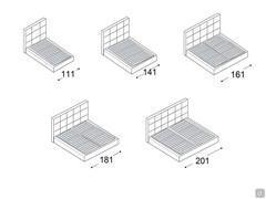 Diagramm der Perseo-Bettbreiten. Beachten Sie auch die unterschiedliche Modularität der Nähte am Kopfteil je nach der gewählten Breite