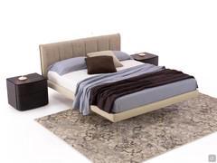 Gepolstertes Doppelbett Kilian in Leder Panama 5528 und Wendecover in Stoff Diamond Beige