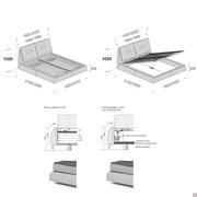 Schema Maße des Bettes Tampa - Bettkasten & Füße ( Maße sind in Millimeter angegeben)