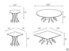 Diagramme und Abmessungen des Couchtisches Birch design