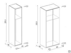 All-in-Bücherregal für Cabrio-Bett - Diagramme und Maße der Kleiderschrank Module 