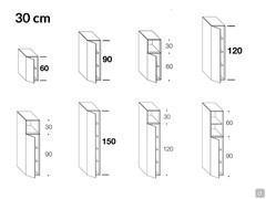 Hängeschrank California - Zeichnungen und Maße für Modelle mit einer Breite von 30 cm