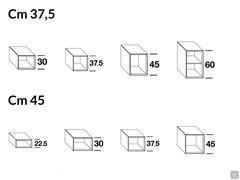 Offene Bücherregalwand California - Diagramme für 37,5 und 45 cm Breite