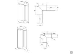 Eckelement 87,7 cm mit einer Tiefe von 38 cm - Eckelement 108,9 cm mit einer Tiefe von 59,2 cm