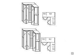 Schematische Darstellungen und Innenmaße der beiden Corner Driver Wide Modelle mit Glas- oder Spiegeltüren