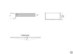 Diagramm der Gesamttiefe des Lake Wide Schranks und Maße des einzelnen Griffs. Die 2,2 cm dicke Tür sorgt für eine Gesamttiefe von nur 43,8 cm, aber die tatsächliche Größe unter Berücksichtigung der Dicke der gebogenen Griffmulde beträgt 45,6 cm.