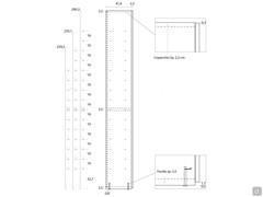 Schematische Darstellung der Tiefe und der Innenlöcher des Lake Wide Schranks. In die Bohrungen (16 cm Abstand), die in dem Datenblatt "Innenausstattung" zu finden sind, können Fachböden oder Schubladenschränke eingebaut werden