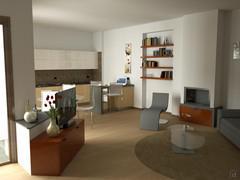 Progetto per open space di 80 mq - render zona living