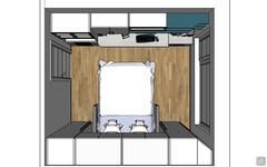  3D-Raumgestaltung - Grundriss mit offenem Bett