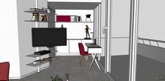  3D Design Wohnzimmer/Wohnzimmer - Ansicht mit offenem TV