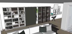  3D Design Living Room/Wohnzimmer - Bücherregal mit Schiebetür rechts