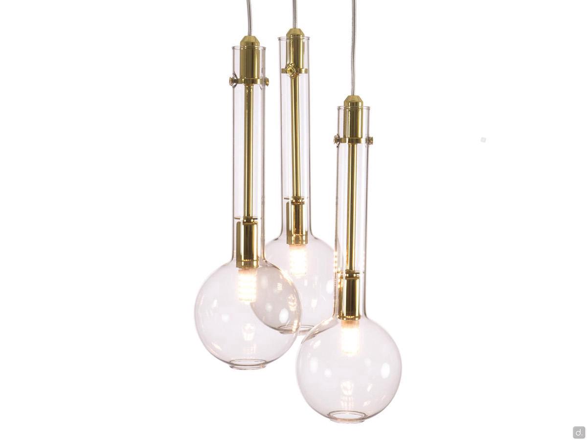 Lampe Bulle mit Messingrahmen und Rauchglas