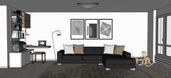 3D Design Wohnzimmer/Wohnzimmer - Sofa und Arbeitsecke Ansicht