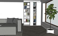  3D Design Wohnzimmer/ Living Room - Bücherregal Ansicht