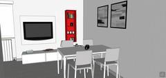 3D Design Wohnzimmer/Wohnzimmer - Ansicht der Wand und des Essbereichs