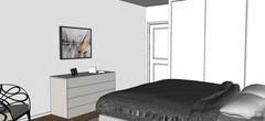 3D-Schlafzimmerdesign - Ansicht von Bett und Kommode