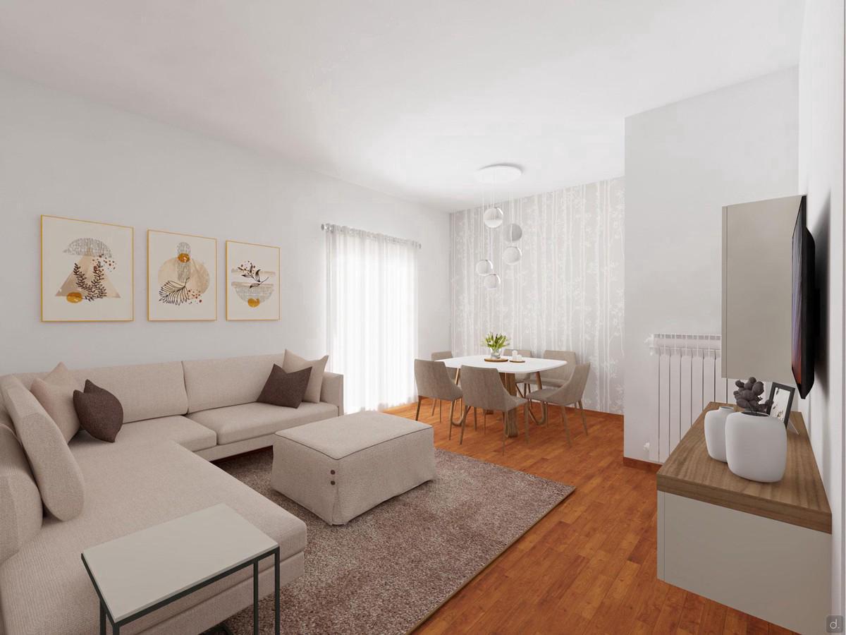 Einrichtungsidee für ein unregelmäßiges Wohnzimmer von 20 Quadratmetern - Rendering