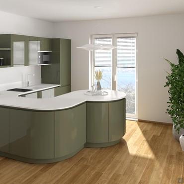 Progetto di cucina componibile curva per ufficio - render