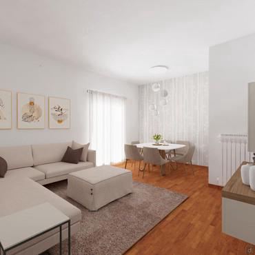 Einrichtungsidee für ein unregelmäßiges Wohnzimmer von 20 Quadratmetern - Rendering