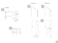 A) horizontale LEDs - B) LED-Leisten auf der Abdeckung oder dem Regal - C) interne vertikale LED-Leiste - D) externe vertikale LED-Leiste - E) Positionierung interner und externer vertikaler LED-Leisten an der Seite