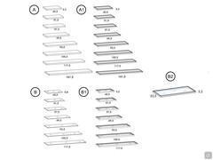 A) Holzregale - A1) Holzregale mit Lederbezug - B) Glasregale - B1) Glasregale mit Metallrahmen - B2) LED-Leiste für Regal mit Metallrahmen