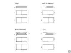 Gesamtabmessungen und Griffdiagramme für die verschiedenen Türtypen, die für den Wide Eckschiebeschrank erhältlich sind