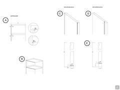 A) horizontale LEDs - B) LED-Leisten auf der Abdeckung oder dem Regal - C) interne vertikale LED-Leiste - D) externe vertikale LED-Leiste - E) Positionierung interner und externer vertikaler LED-Leisten an der Seite