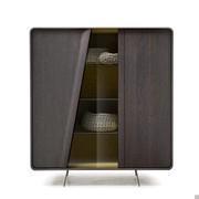 Connie Highboard aus Holz mit Einsatz aus grauem transparentem Glas