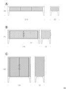 Modell und Maße der Tiffany-Kollektion: A) TV-Möbel | B) Sideboard | C) Highboard