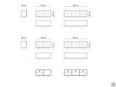 Modell und Maße des sideboards Dorian - Standardregale (A) oder zusätzliches aus Glas (B)