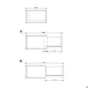 Plan modernes Hänge-Sideboard - Gesamtmaße in der Tiefe: A) mit Teilauszugskufen B) mit Vollauszugskufen