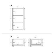 Plan modernes Hänge-Sideboard - Spezifische Innenmaße: A) oberes Modul mit Flügeltüren B) unteres Modul mit Flügeltüren / Schublade / Klapptür