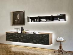 Sideboard mit Fronten aus Keramik Columbus Ceramic -als Hängeschrank mit Keramikfronten Noir Desir und LED-Hintergrundbeleuchtung