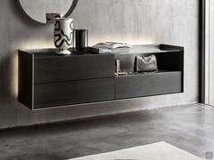 Columbus Glass modernes Sideboard, Wandmodell mit LED-Profil an drei Seiten