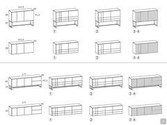 Oyster Sideboard - Modelle und Typen Vorderseite: 1) Liniengravuren 2) Metalleinsatz 3) 10:2 'V'-Gravuren 4) 10:10 'U'-Gravuren 