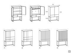 Stehendes Highboard Oyster in zwei Ausführungen: Standard und Bar Fach. Fronten mit folgenden Verfahren erhältlich: 1) Liniengravur 2) Metalleinlage 3) "U"-Gravur 10:10 4) "V"-Gravur 10:2