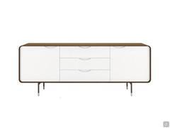 Das minimale Sideboard mit Opera-Rahmen kann mit Schubladen und Türen in Schwarz oder Weiß wie auf dem Bild gewählt werden