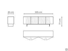 Sideboard aus Holz in Corten-Optik von Bonaldo - Maßzeichnung mit Klingenförmigen Füßen