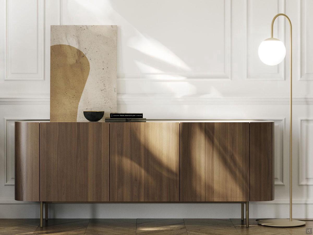 Modernes Sideboard Lena mit Korpus aus Nussbaum Canaletto und hohen bronzefarbenen Metallfüßen