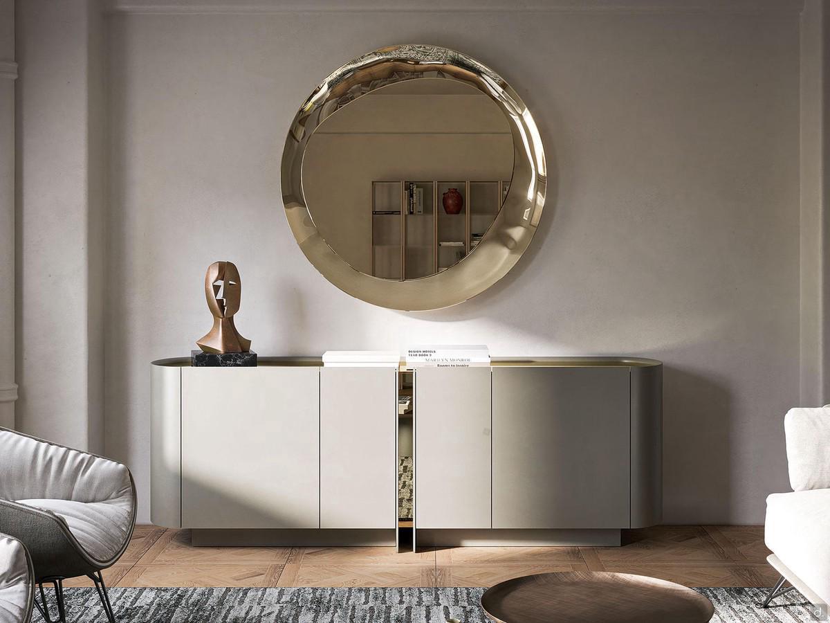 Modernes Sideboard mit Glasplatte in Marmoroptik Dynasty von Cattelan, Struktur in Titanlack mit Metalleffekt