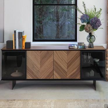 Sideboard Aira Holz mit Vitrinenfächern