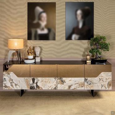 Sideboard Canova aus Feinsteinzeug und Spiegelglas