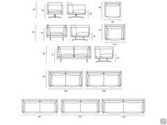 Modularità e dimensioni disponibili per divano e poltrona Aker