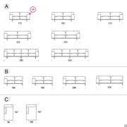 Aliseo Sofa Diagramme: A) Geradlinig Sofas B) Endelemente C) Chaise Longue