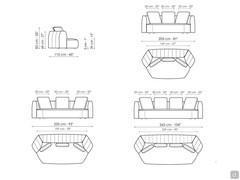 Sofa mit sechseckigen Modulen Panorama New - Diagramme und Maße der drei verfügbaren linearen Modelle